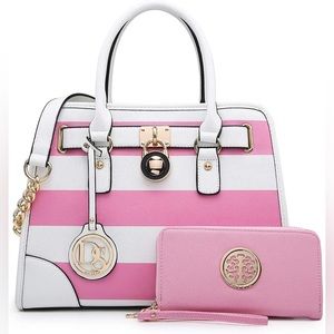 Pink and white bag